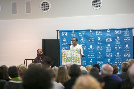 Professor and author Angela Davis speaking at a WBF event